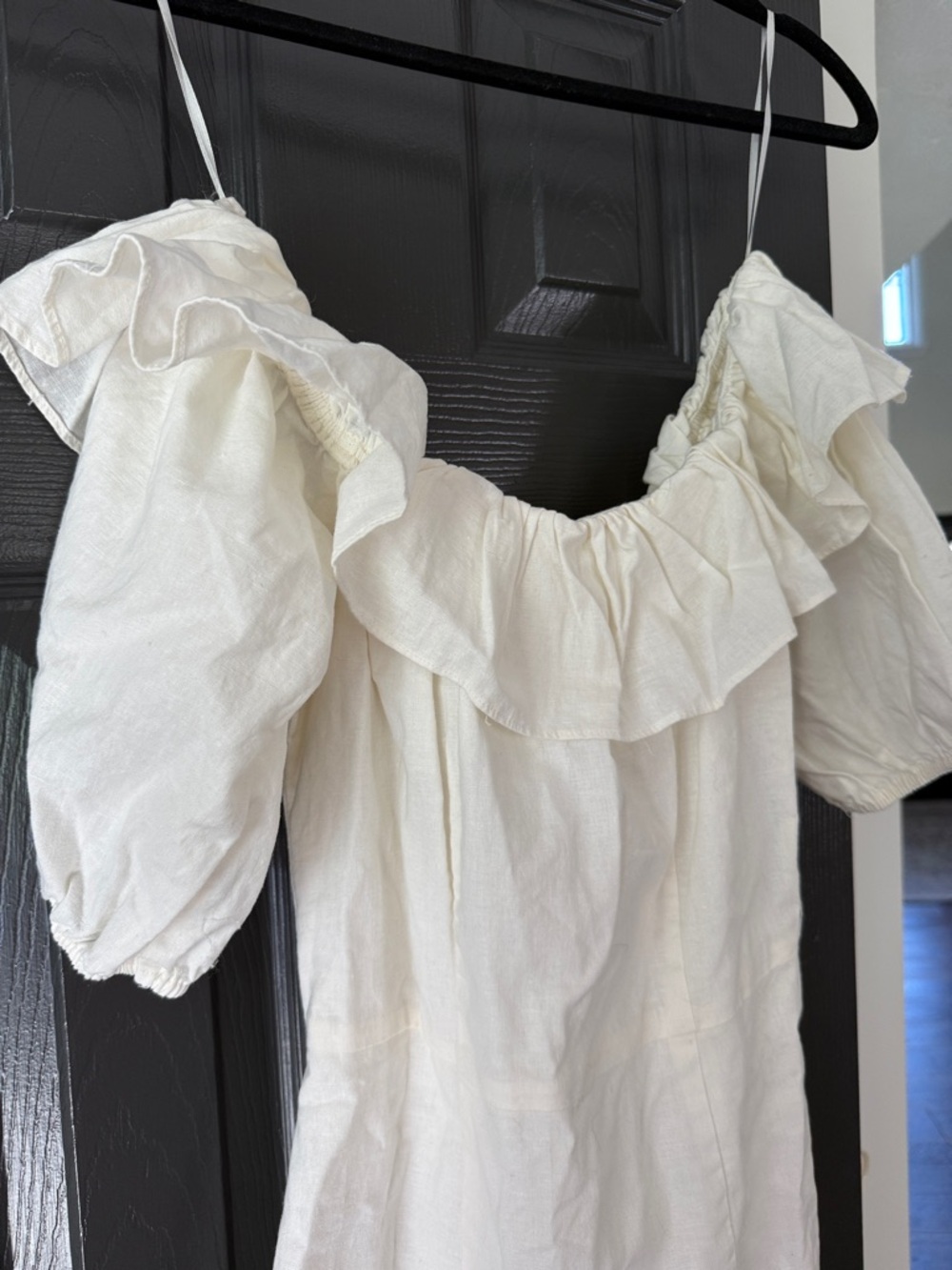 H&M white Ruffled Off-Shoulder Mini Dress